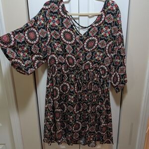 Torrid Black and Pink Floral Midi Dress